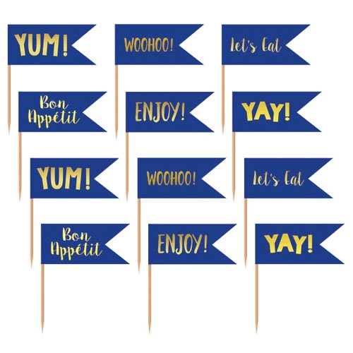 Royal Blue And Gold Cupcake Toppers Picks 24ct 